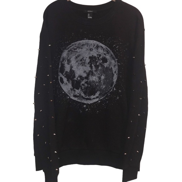 Forever 21 Black Moon Spike Studded Sleeves Sweat Shirt L - Picture 1 of 5